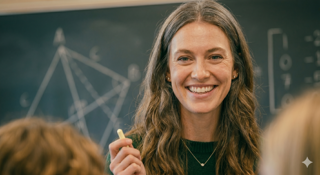 Profesora dirigiéndose a sus alumnos